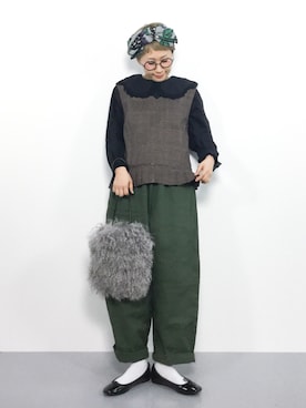 「MERLOT（メルロー）のワイドシルエット切替コクーンパンツ2966（その他パンツ）」を使った、ひいこさん（レディース・154cm）の秋コーディネート