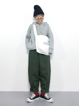 「MERLOT（メルロー）のワイドシルエット切替コクーンパンツ2966（その他パンツ）」を使った、ひいこさん（レディース・154cm）の秋コーディネート