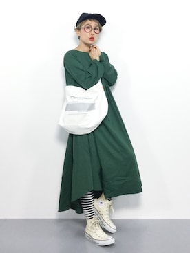 「ボーダーソックス」｜「アイテム（ワンピース/ドレス）」を使った、ひいこさん（レディース・154cm）の秋コーディネート