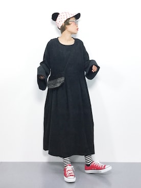 「ボーダーソックス」｜「アイテム（ワンピース/ドレス）」を使った、ひいこさん（レディース・154cm）の秋コーディネート