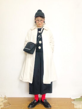 「chambre de charme（シャンブルドゥシャーム）のアイテム（ステンカラーコート）」を使った、ひいこさん（レディース・154cm）の冬コーディネート