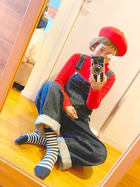 「ボーダーソックス」｜「アイテム（ハンチング/ベレー帽）」を使った、ひいこさん（レディース・155cm）の秋コーディネート