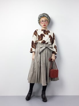 「動物モチーフ」｜「アイテム（Tシャツ/カットソー）」を使った、ひいこさん（レディース・154cm）の冬コーディネート