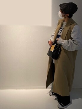 「ハンチング」｜「アイテム（ハンドバッグ）」を使った、87gyozaさん（レディース・163cm）の春コーディネート