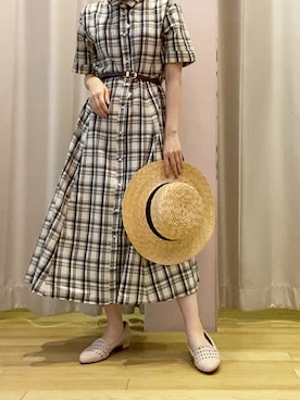 「earth music&ecology（アースミュージックアンドエコロジー）のアイテム（ハット）」を使った、ちあきさん（レディース・155cm）の夏コーディネート