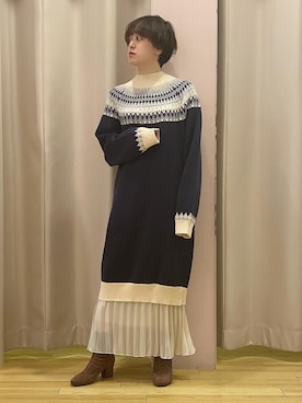 「earth music&ecology（アースミュージックアンドエコロジー）のORiental TRaffic ストレッチブーツ ＊（ブーツ）」を使った、ちあきさん（レディース・154cm）の冬コーディネート