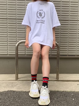 「BALENCIAGA（バレンシアガ）のBalenciaga - Logo Print Cotton Jersey T Shirt - Womens - White Black（Tシャツ/カットソー、ホワイト系）」を使った、しおさん（レディース・170cm）の夏コーディネート