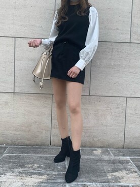 「GU（ジーユー）のアイテム（トップス、ブラック系）」を使った、しおさん（レディース・170cm）の冬コーディネート