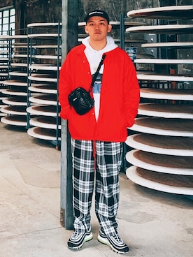 「FLAGSTUFF（フラグスタフ）のアイテム（帽子）」を使った、RYAN Zさん（メンズ・176cm）の冬コーディネート
