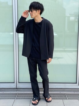 ノーカラージャケットを使った 厚底サンダル のメンズ人気ファッションコーディネート Wear