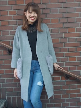 「one way（ワンウェイ）のアイテム（ノーカラージャケット）」を使った、onewayさん（レディース・160cm）の秋コーディネート