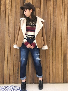 「one way（ワンウェイ）のアイテム（ライダースジャケット）」を使った、onewayさん（レディース・158cm）の秋コーディネート