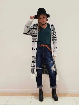 「ロングカーディガン」｜onewayさん（レディース・160cm）の秋コーディネート