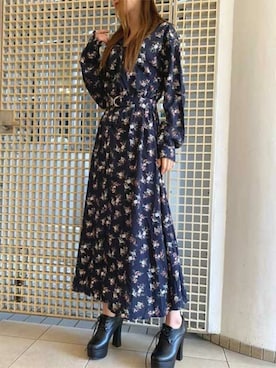 「アイテム（ワンピース、ブルー系）」を使った、onewayさん（レディース・153cm）の冬コーディネート