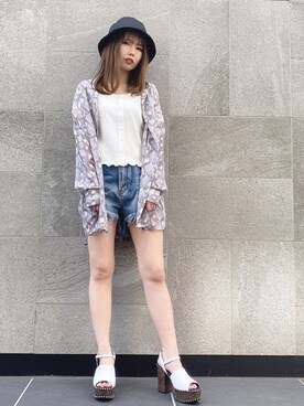 「one way（ワンウェイ）のアイテム（帽子）」を使った、onewayさん（レディース・156cm）の春コーディネート