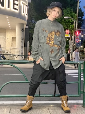 「ISAMU KATAYAMA BACKLASH（イサムカタヤマバックラッシュ）のアイテム（ブーツ）」を使った、AZMAXXXさん（メンズ・175cm）の夏コーディネート