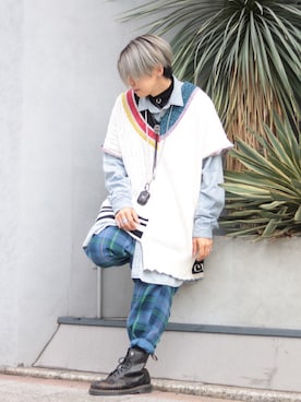 「アイテム（ピアス（両耳用）、ブラック系）」を使った、AZMAXXXさん（メンズ・174cm）の春コーディネート