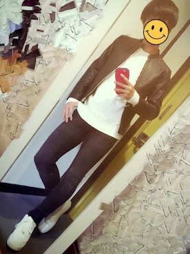 「白黒」｜「アイテム（ライダースジャケット）」を使った、Nさん（メンズ・167cm）の秋コーディネート
