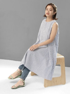 「アイテム（サンダル、グリーン系）」を使った、sr__aさん（レディース・152cm）の春コーディネート