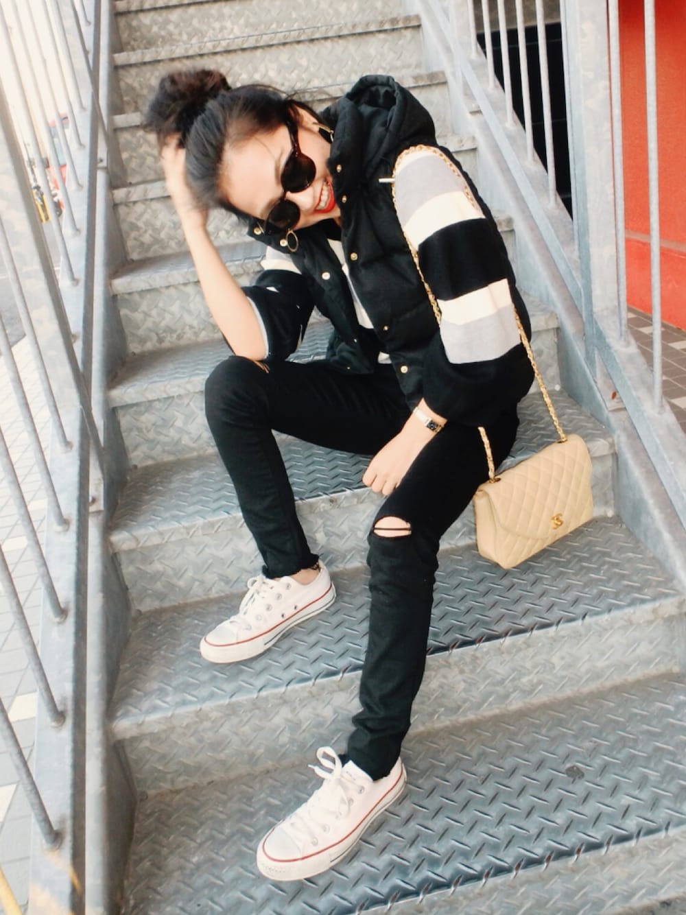 「おしゃれさんと繋がりたい、オトナ女子、プチプラ、ootd、カジュアル、シンプルコーデ、低身長、スニーカーコーデ、GU」｜「UNIQLOのアイテム（その他パンツ、ブラック系）」を使った、ryooppさん（レディース・145cm）の冬コーディネートの1枚目の写真