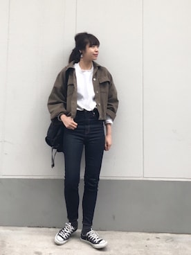 「TODAYFUL（トゥデイフル）のアイテム（ミリタリージャケット）」を使った、KAORIさん（レディース・163cm）の春コーディネート