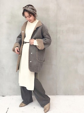 「ブラウンコーデ」｜「アイテム（ムートンコート）」を使った、KAORIさん（レディース・163cm）の秋コーディネート