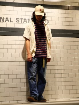 「HANES（ヘインズ）のアイテム（帽子）」を使った、環王さん（メンズ・177cm）の春コーディネート