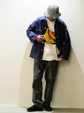 「アイテム（ボディバッグ/ウエストポーチ、イエロー系）」を使った、環王さん（メンズ・177cm）の春コーディネート