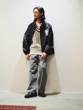 「サマーニット」｜「アイテム（ブルゾン）」を使った、環王さん（メンズ・177cm）の春コーディネート