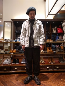 「NANO universe（ナノユニバース）のアイテム（ハンチング/ベレー帽）」を使った、おおかわともひろさん（メンズ・169cm）の冬コーディネート