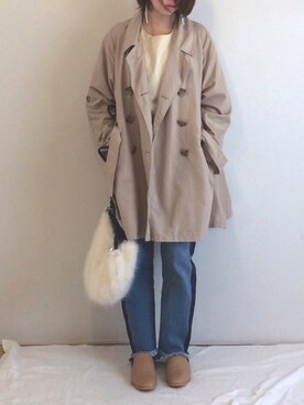 「スリッパ」｜「アイテム（トレンチコート）」を使った、uraさん（レディース・150cm）の冬コーディネート