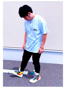 「Supreme （シュプリーム）のアイテム（Tシャツ/カットソー、ホワイト系）」を使った、りこぴんさん（メンズ・165cm）の夏コーディネート