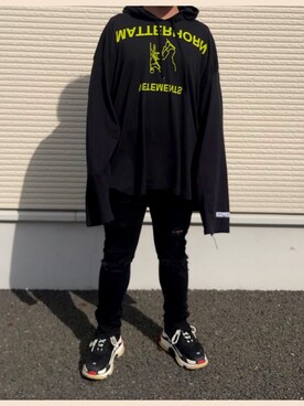「VETEMENTS（ヴェトモン）のVETEMENTS Sweatshirts（スウェット、ブラック系）」を使った、りこぴんさん（メンズ・165cm）の秋コーディネート