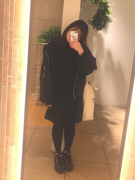 「one way（ワンウェイ）のアイテム（MA-1）」を使った、こたんちゃんさん（レディース・157cm）の冬コーディネート