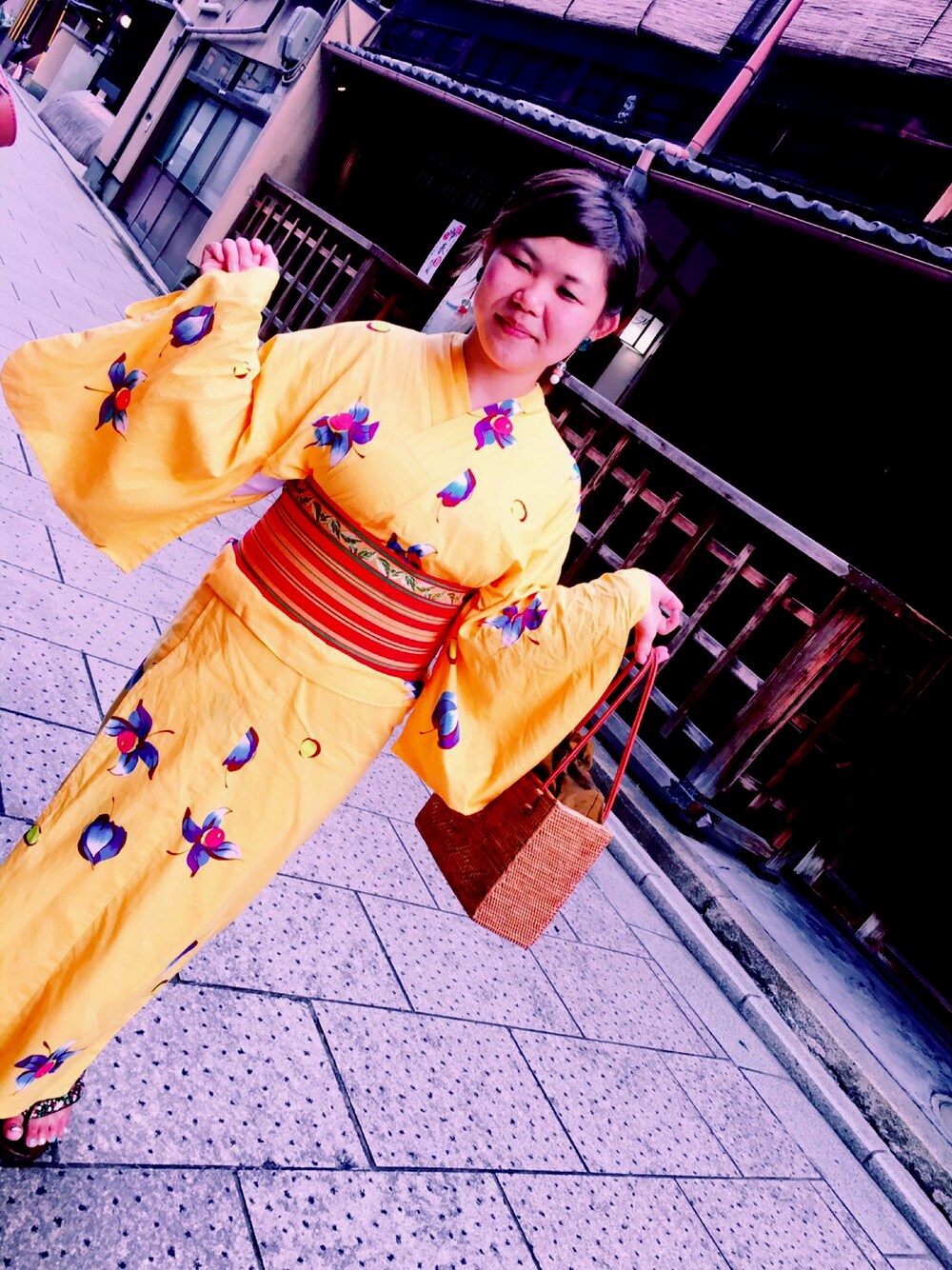 「京都」｜「イロドリキョウのアイテム（浴衣、イエロー系）」を使った、しーちゃんさん（レディース・154cm）の夏コーディネートの1枚目の写真