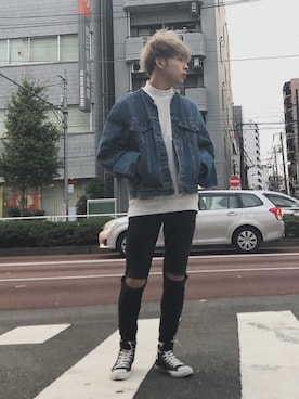 「原宿」｜「アイテム（デニムジャケット）」を使った、やすゆきさん（メンズ・173cm）の秋コーディネート