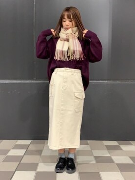 「アイテム（デニムスカート、ベージュ系）」を使った、coen  ますみつさん（レディース・158cm）の冬コーディネート
