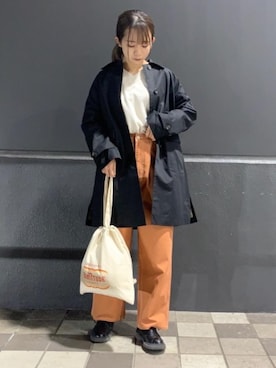 「2021春新作」｜「アイテム（ステンカラーコート）」を使った、coen  ますみつさん（レディース・158cm）の冬コーディネート