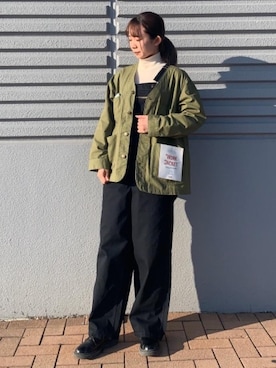 「2021春新作」｜「アイテム（オールインワン・サロペット）」を使った、coen  ますみつさん（レディース・158cm）の冬コーディネート