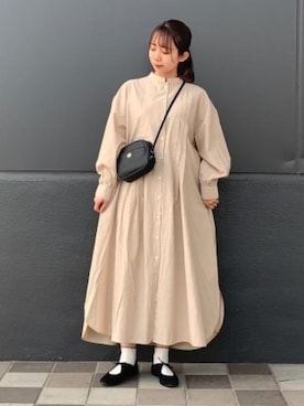 「USAコットン」｜「アイテム（シャツワンピース）」を使った、coen  ますみつさん（レディース・158cm）の春コーディネート