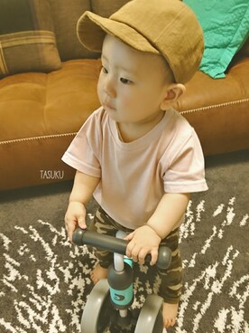 「アイテム（おもちゃ、ブルー系）」を使った、tasukuさん（キッズ・80cm）の春コーディネート