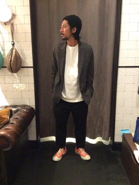 「ARMURE（アルミュール）のアイテム（テーラードジャケット）」を使った、misoさん（メンズ・168cm）の夏コーディネート