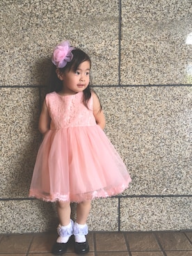 「アイテム（ドレス、ピンク系）」を使った、hiyomamaさん（キッズ・90cm）の秋コーディネート