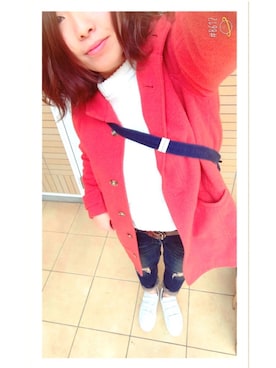 「アイテム（ダッフルコート、オレンジ系）」を使った、yuukiさん（レディース・157cm）の春コーディネート