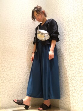 「アイテム（ボディバッグ/ウエストポーチ、シルバー系）」を使った、maki◎さん（レディース・161cm）の夏コーディネート
