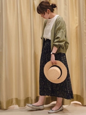 「カンカン帽」｜「アイテム（ブルゾン）」を使った、maki◎さん（レディース・161cm）の春コーディネート