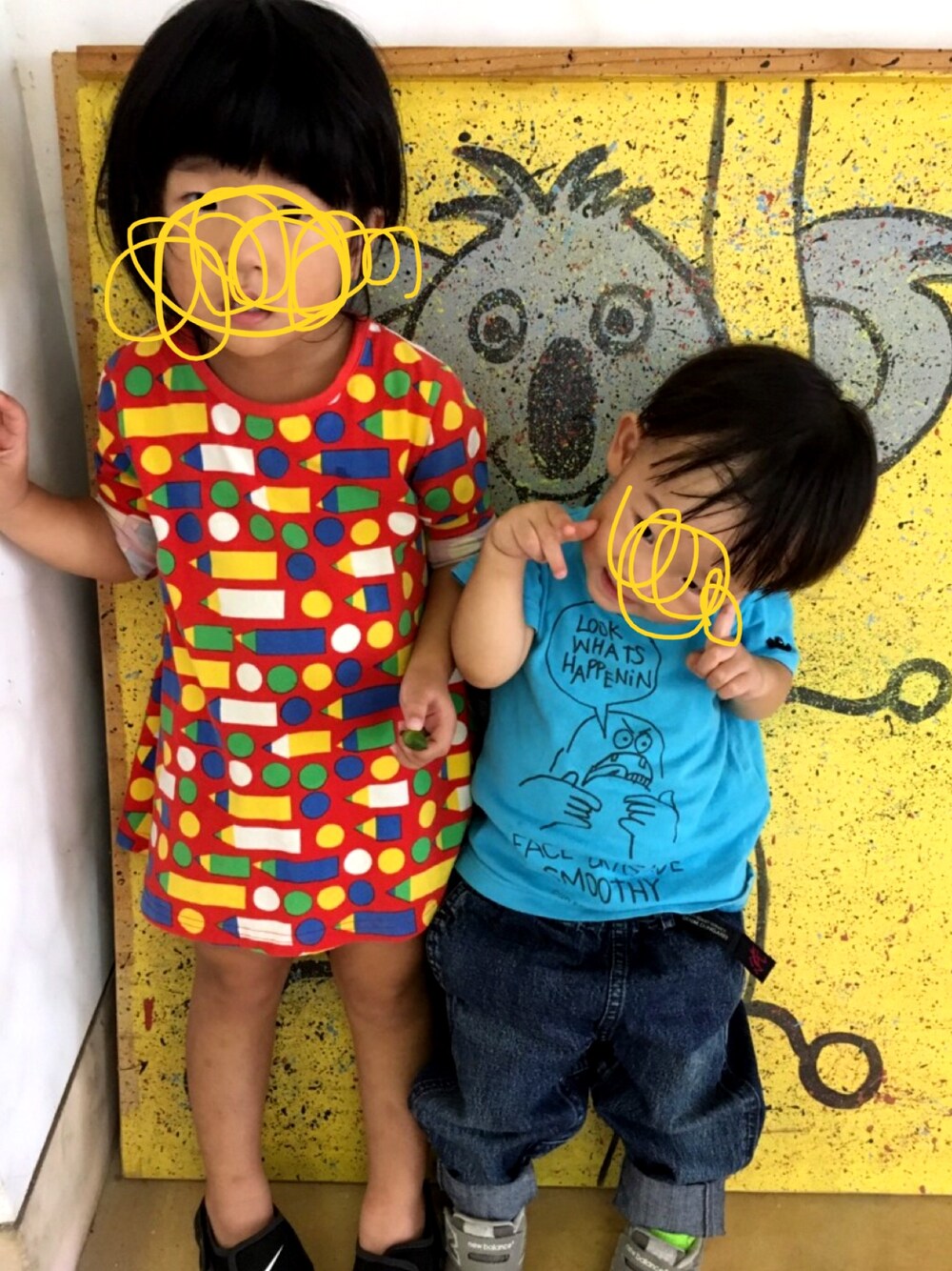 「キッズファッション、kids、マリメッコ、姉弟、GRAMICCI、グラミチ」｜「marimekkoのアイテム（ワンピース/ドレス、その他）」を使った、む＆ぽさん（キッズ・90cm）の冬コーディネートの1枚目の写真