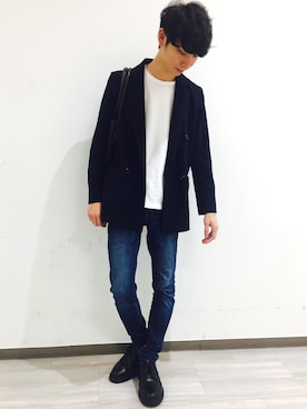 「UNIQLO（ユニクロ）のWOMEN ウルトラストレッチジーンズ（デニムパンツ）」を使った、平野ショータさん（メンズ・166cm）の秋コーディネート