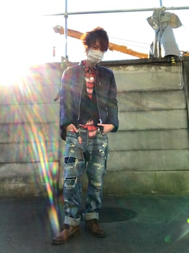 「SHIPS（シップス）のアイテム（ライダースジャケット）」を使った、Yusukeさん（メンズ・163cm）の冬コーディネート