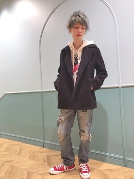 「COMME CA ISM（コムサイズム）のアイテム（ピーコート）」を使った、Yusukeさん（メンズ・163cm）の冬コーディネート